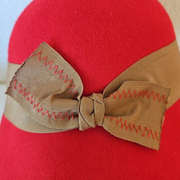 Peter Grimm Wool Cloche Hat Red Womens One Size Grosgrain Bow Wide Brim Hat Band - Picture 10 of 11